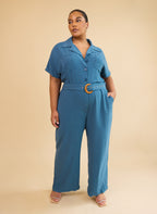 Padma Linen Belted Jumpsuit - Cadet Blue