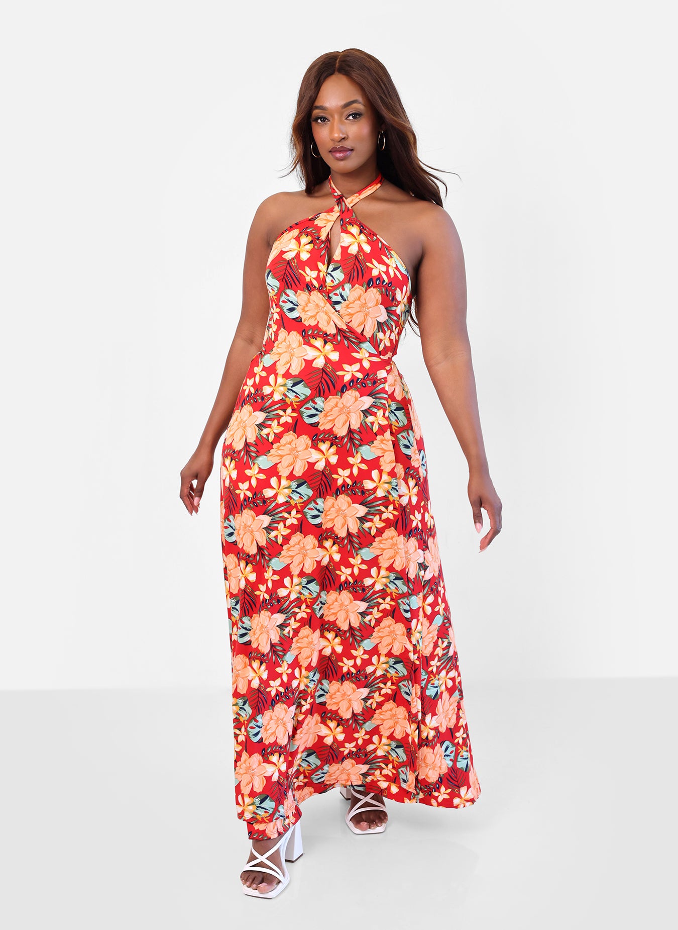 Paradise Tropical Print Wrap Maxi Dress