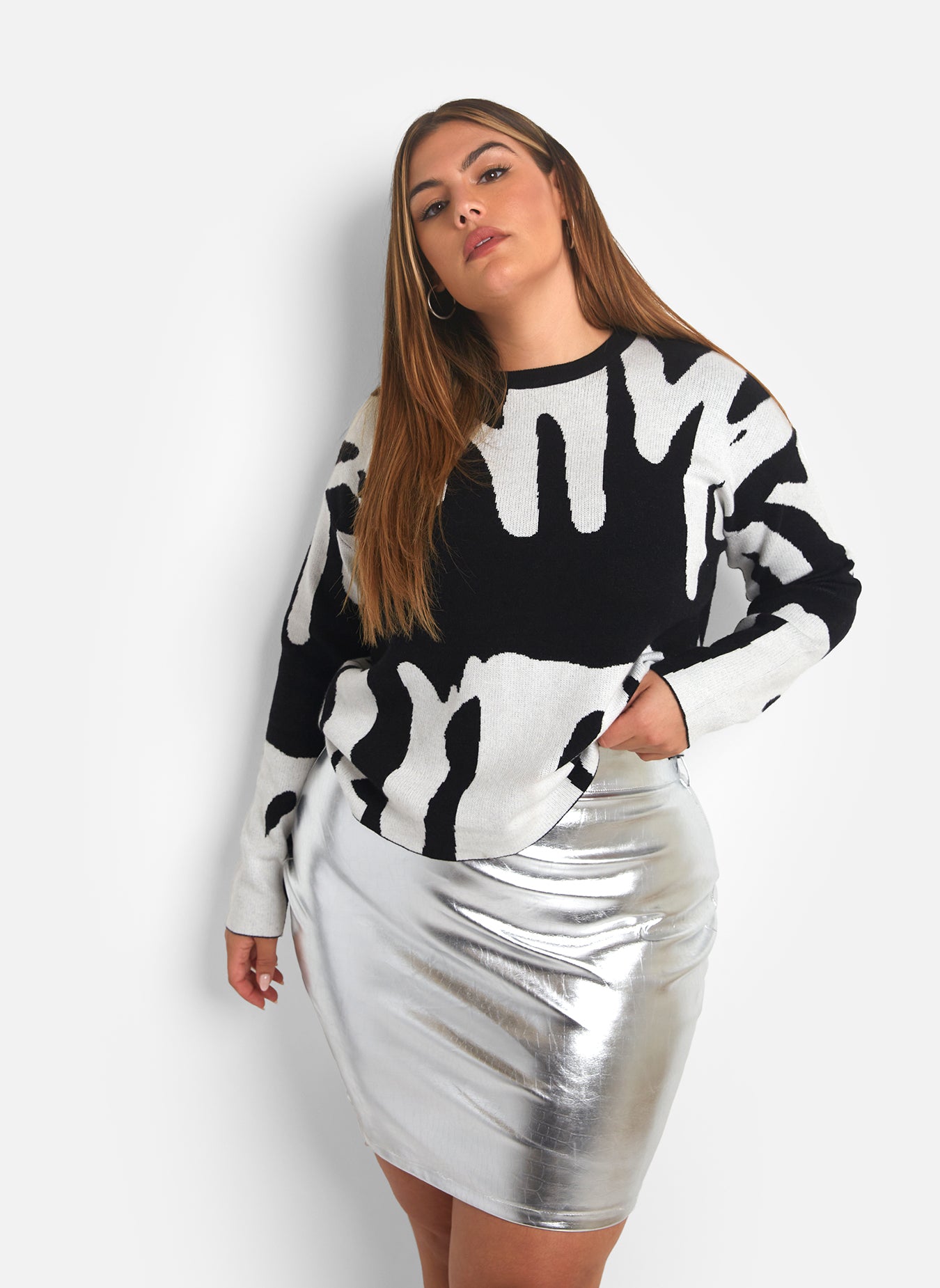 Pepper Knit Abstract Print Oversized Sweater