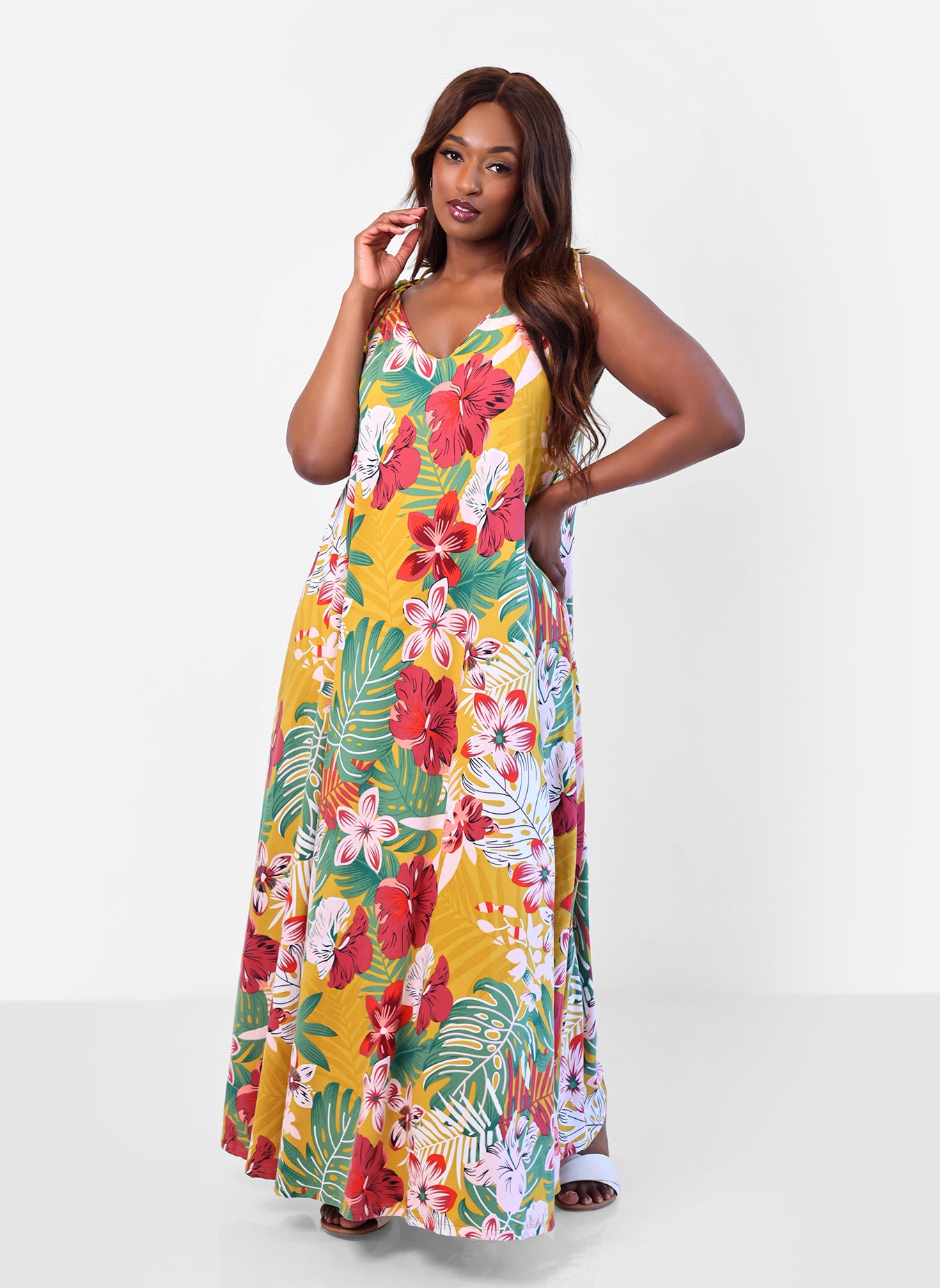 Getaway Tropical Print Slip Maxi Dress