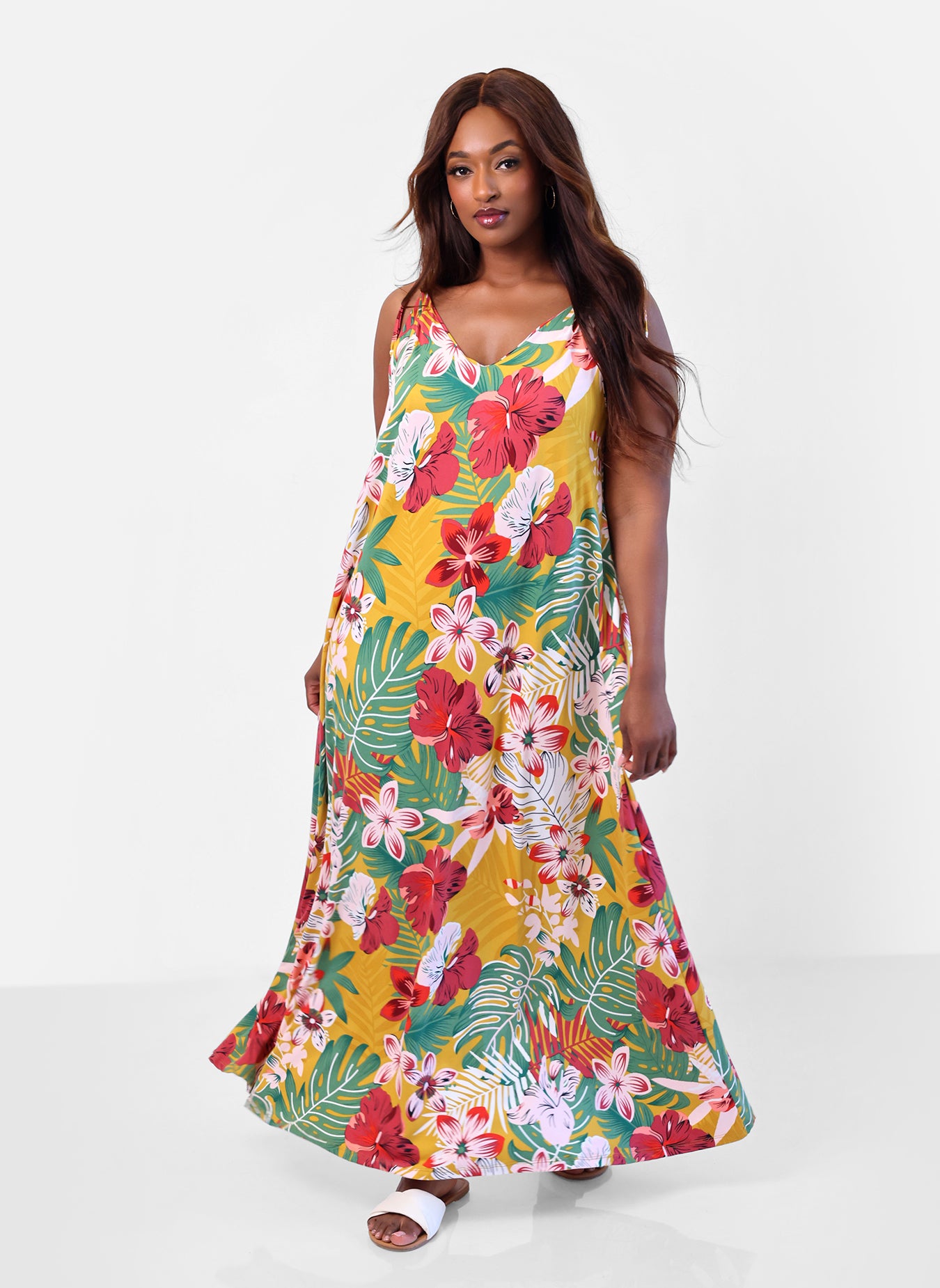 Getaway Tropical Print Slip Maxi Dress