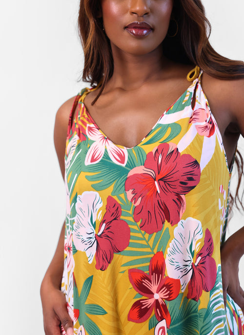 Getaway Tropical Print Slip Maxi Dress