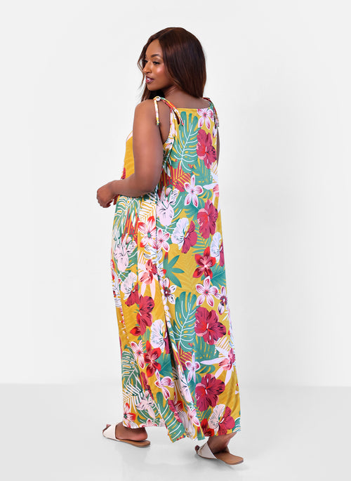 Getaway Tropical Print Slip Maxi Dress