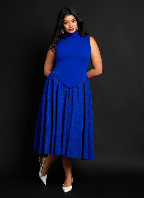 Pisces Crepe High Neck Midi Skater Dress