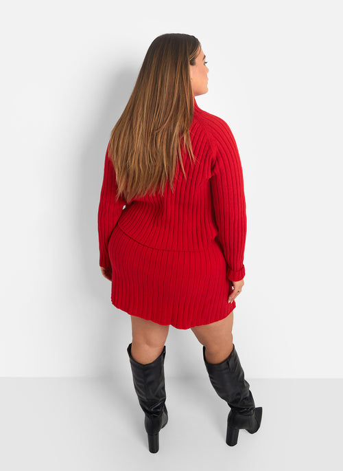 Posey Knit Button Detail Oversized Sweater - Red