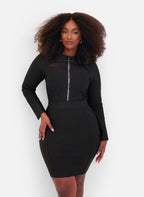 Pressure Long Sleeve Zipper Bodice Bandage Mini Dress - Black