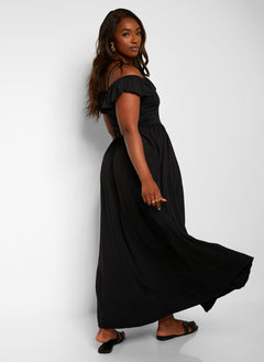 Pure Intentions Ruffle Sleeve Maxi A Line Dress W. Pockets - Black