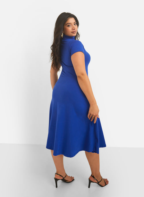 Queen Bae Turtleneck Skater Midi Dress - Royal Blue