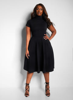 The Queens Vow Cotton Turtleneck Skater Midi Dress