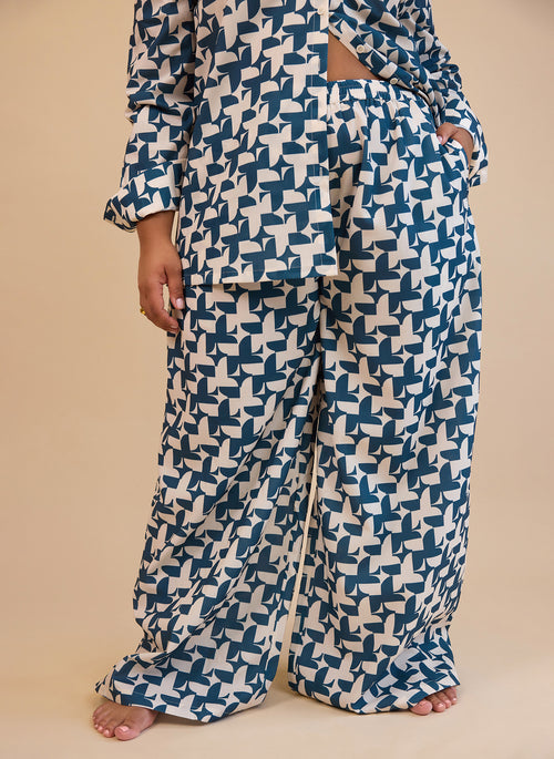 Quinta Abstract Print Wide Leg Pants W. Pockets