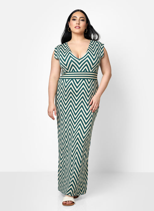 Rachida Knit Chevron V Neck Bodycon Dress