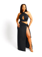 Dawn Textured Side Tie Maxi Skirt - Black