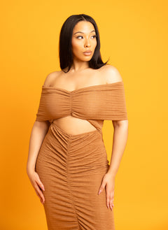 Jacqueline Ruched Over The Shoulder Textured Maxi Dress