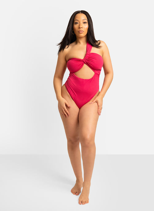 Eva One Shoulder Cut-Out Swimsuit - Fuchsia