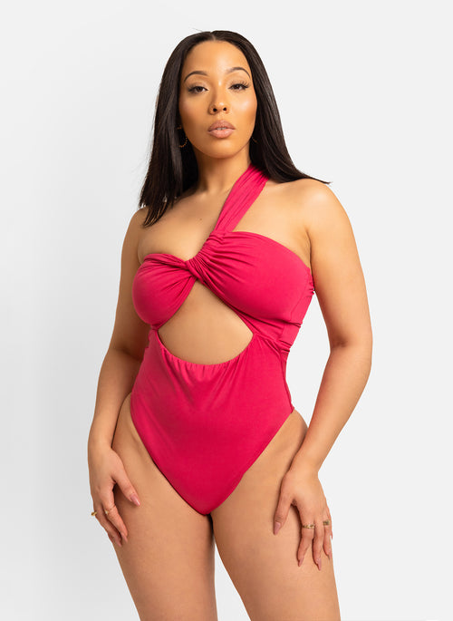 Eva One Shoulder Cut-Out Swimsuit - Fuchsia