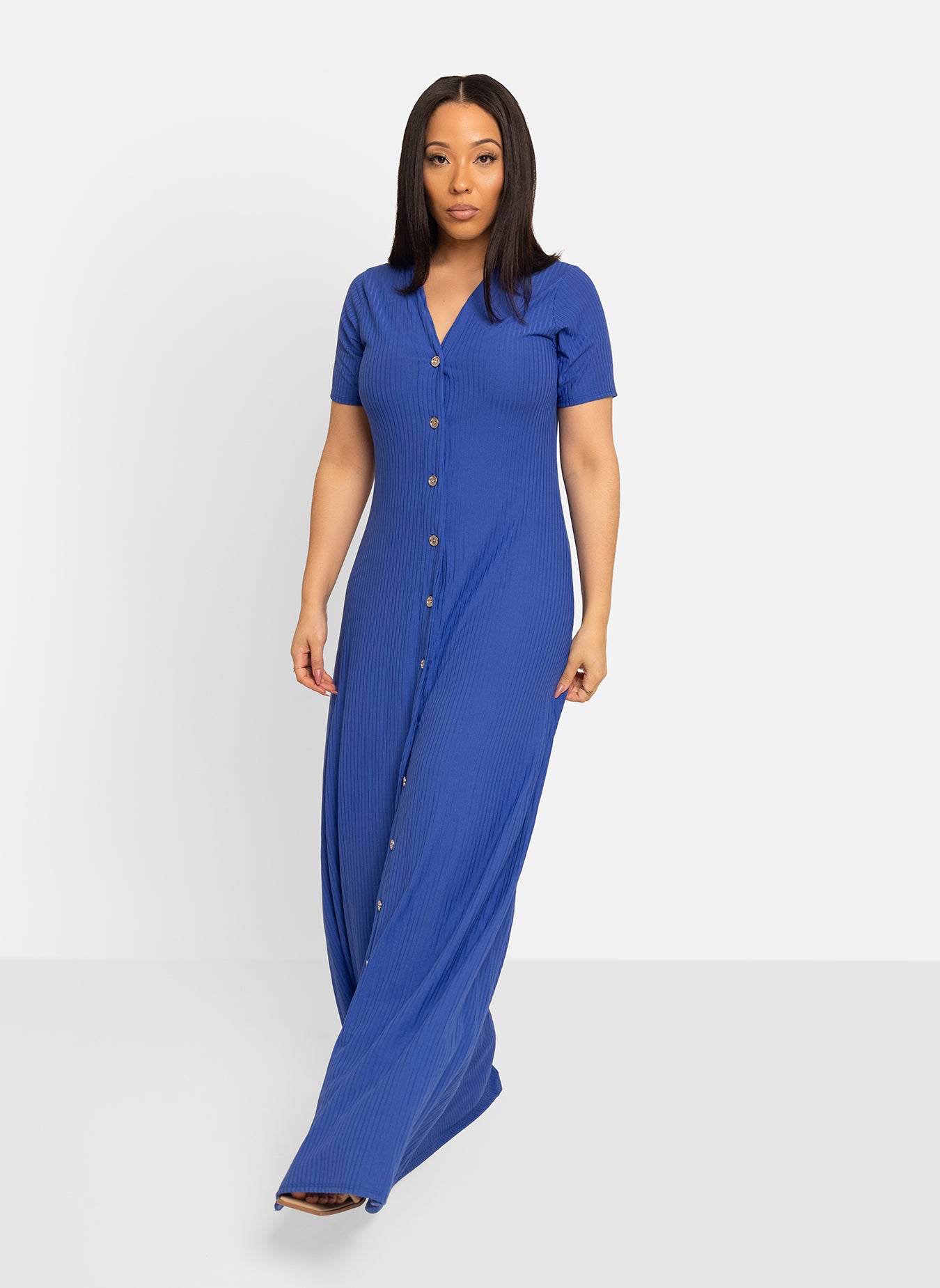 Lori Button Down Ribbed Maxi Dress