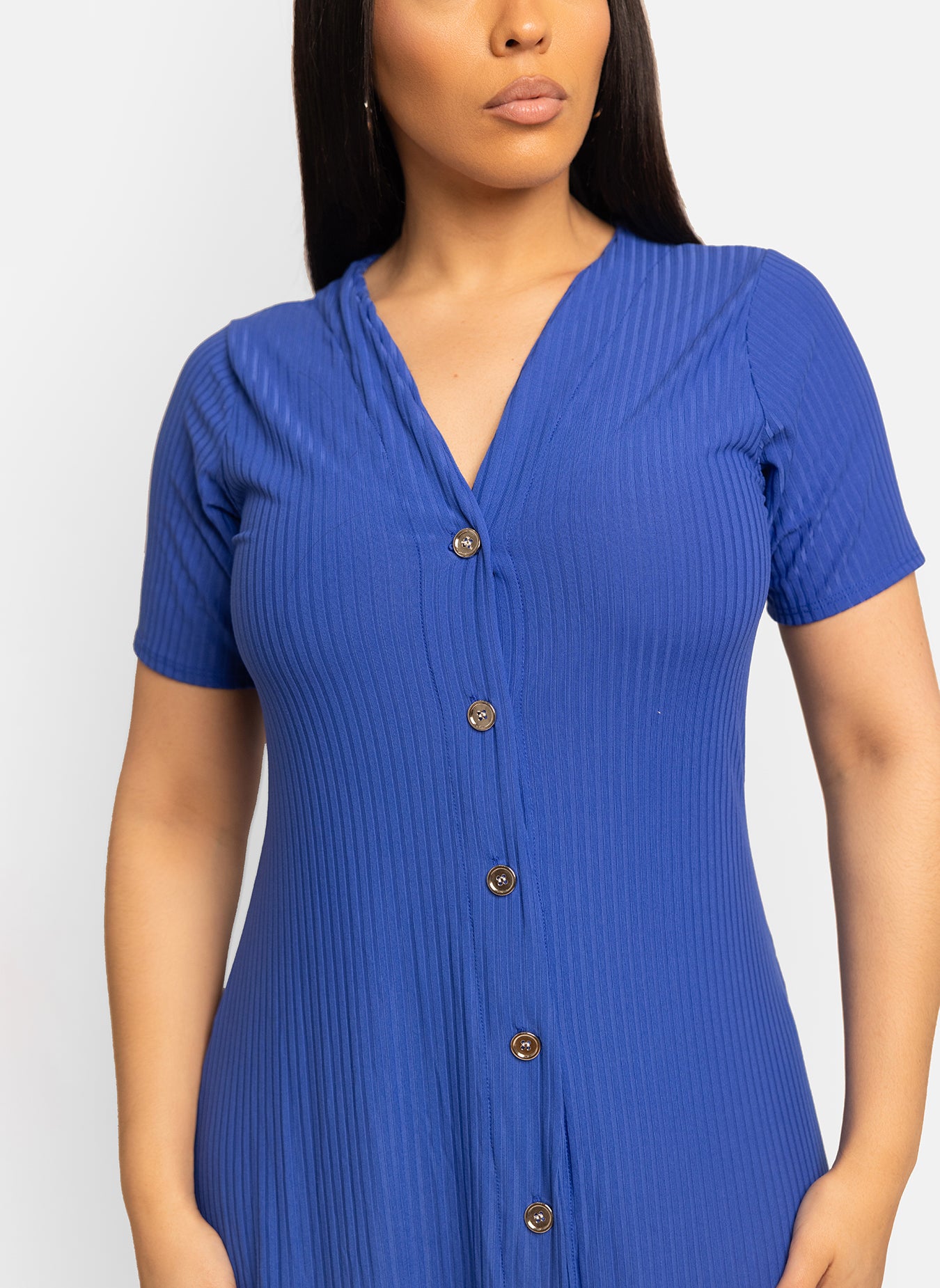 Lori Button Down Ribbed Maxi Dress