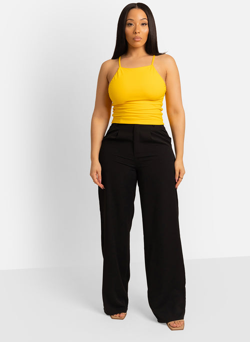 Essential High Neck Cotton Top - Mustard