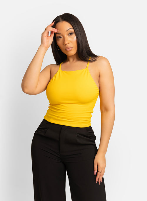 Essential High Neck Cotton Top - Mustard