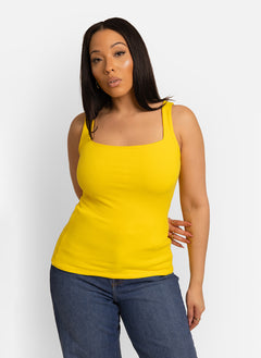 Essential Ribbed Squared Neck Tank - Yellow