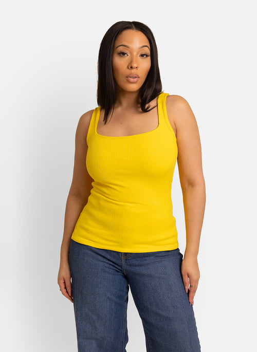 Essential Ribbed Squared Neck Tank - Yellow
