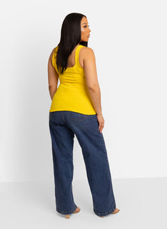 Essential Ribbed Squared Neck Tank - Yellow