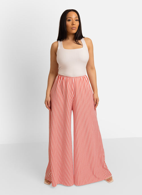 Emma Striped Palazzo Pants - Red