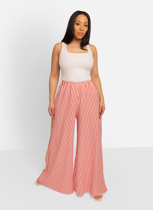 Emma Striped Palazzo Pants - Red