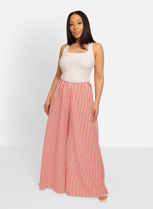 Emma Striped Palazzo Pants - Red