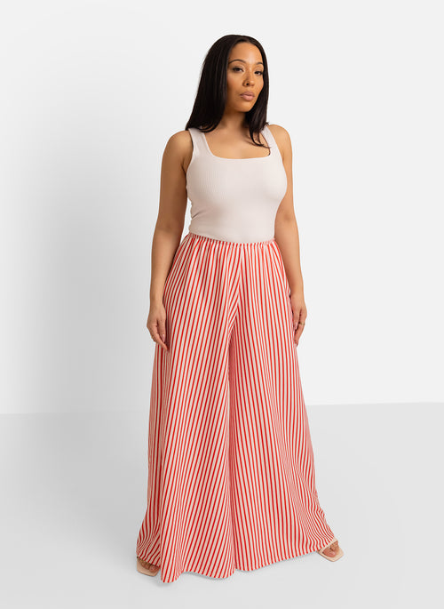 Emma Striped Palazzo Pants - Red