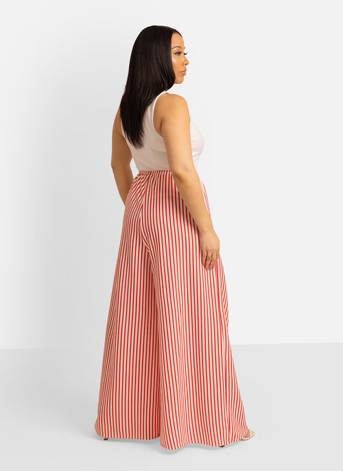 Emma Striped Palazzo Pants - Red