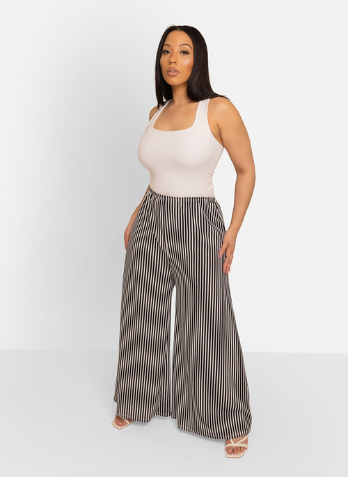 Emma Striped Palazzo Pants - Black