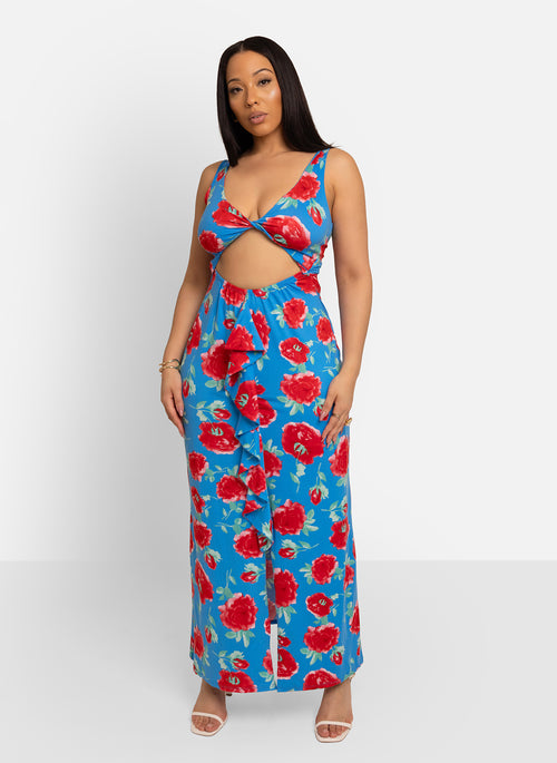 Olivia Ruffled Floral Cut-Out Maxi Dress