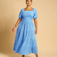 Lana Ruched Skater Tiered Maxi Dress - Blue