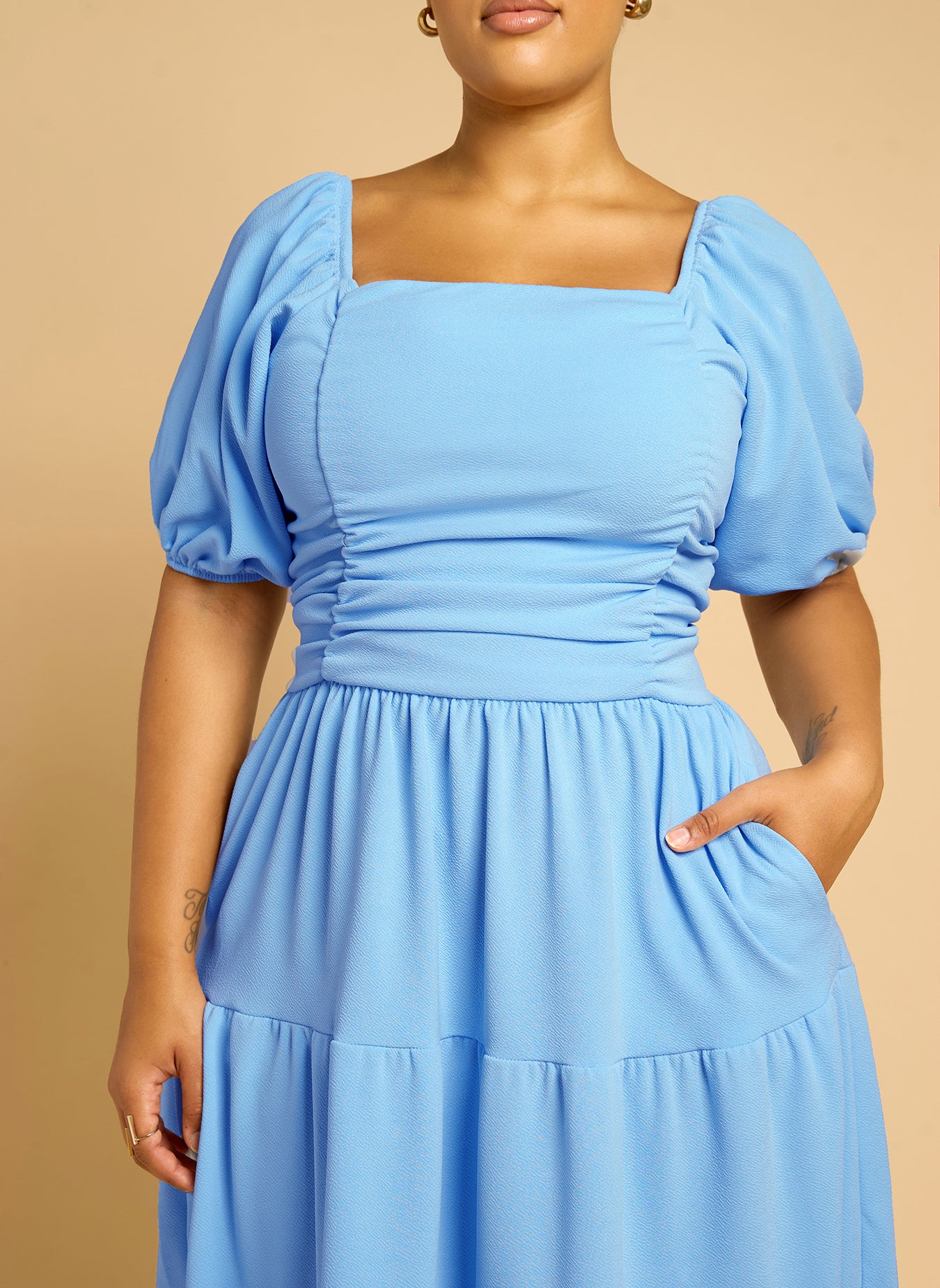 Lana Ruched Skater Tiered Maxi Dress - Blue