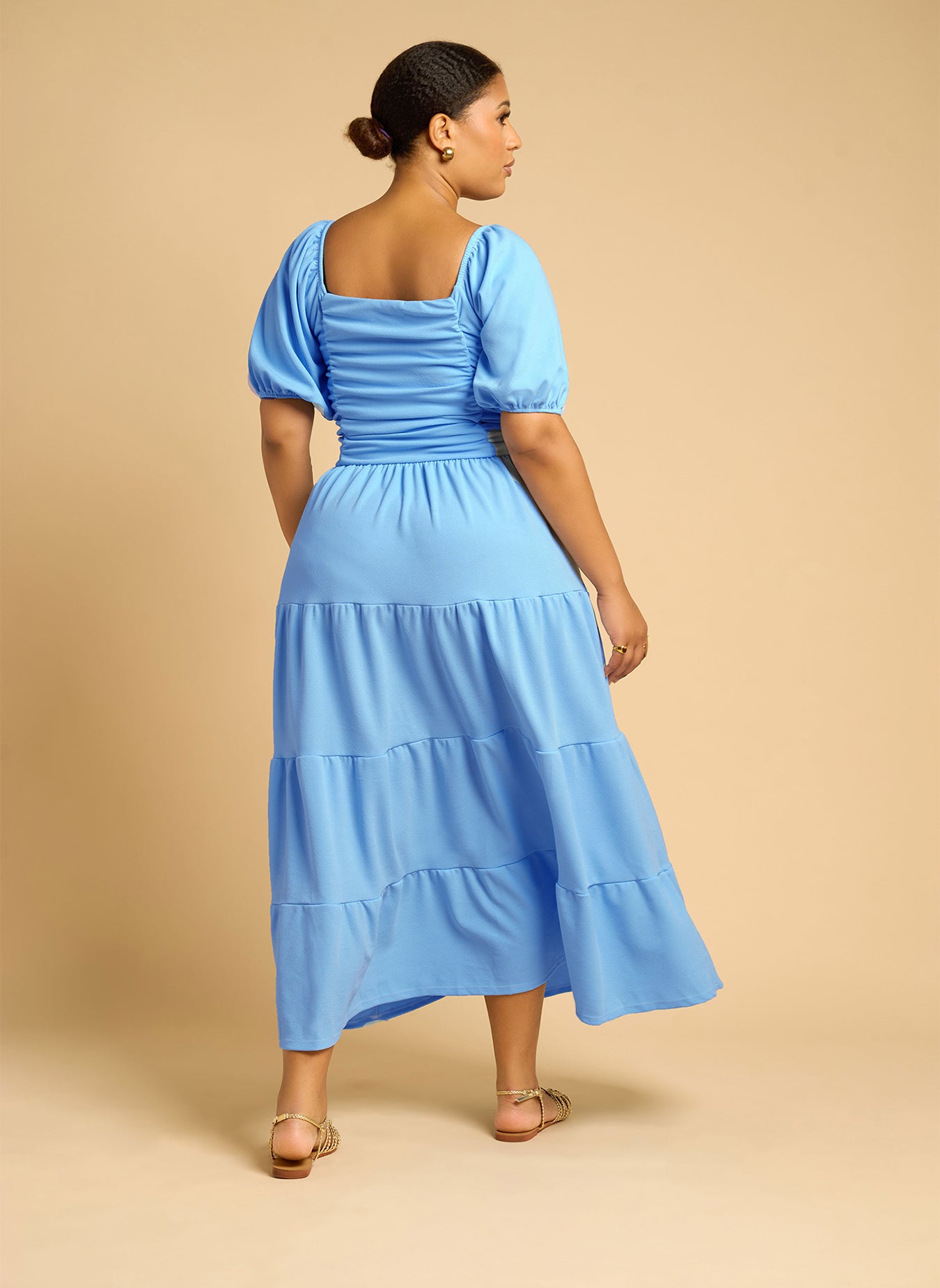 Lana Ruched Skater Tiered Maxi Dress - Blue