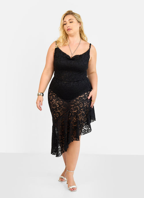 In Connection Ruffle Lace Midi Dress