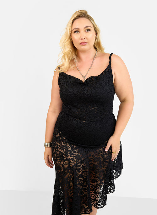 In Connection Ruffle Lace Midi Dress