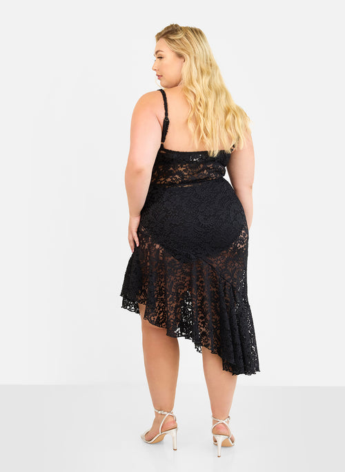 In Connection Ruffle Lace Midi Dress