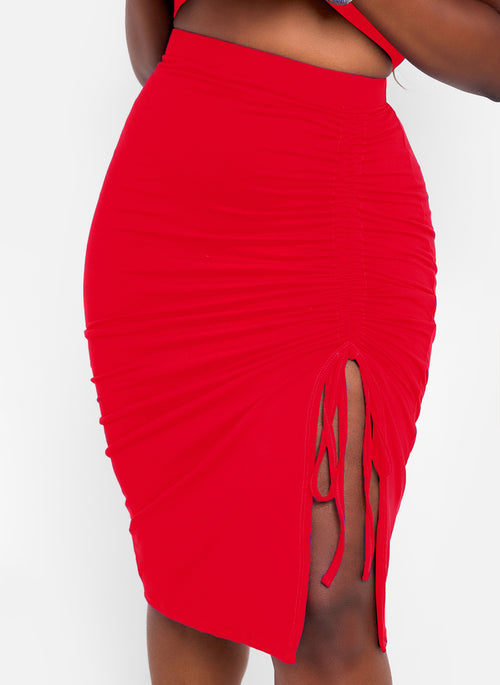 Jaycie Ruched Midi Skirt - Red