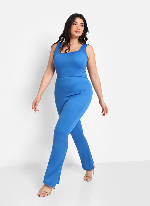 Sky Ribbed Tank Jumpsuit - Cobalt