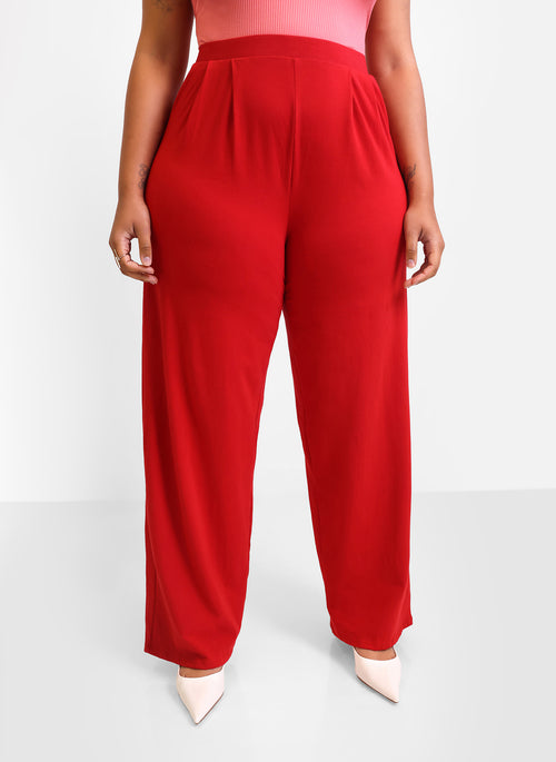 Essential Pleated Cotton Pants - Red