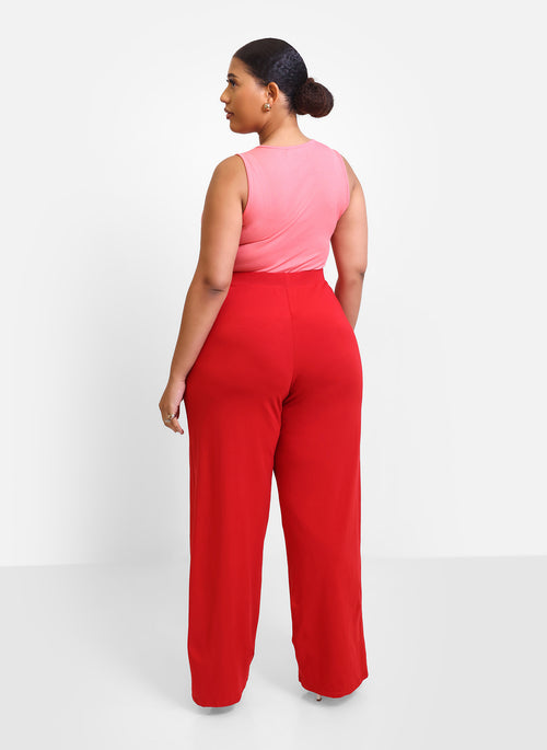 Essential Pleated Cotton Pants - Red