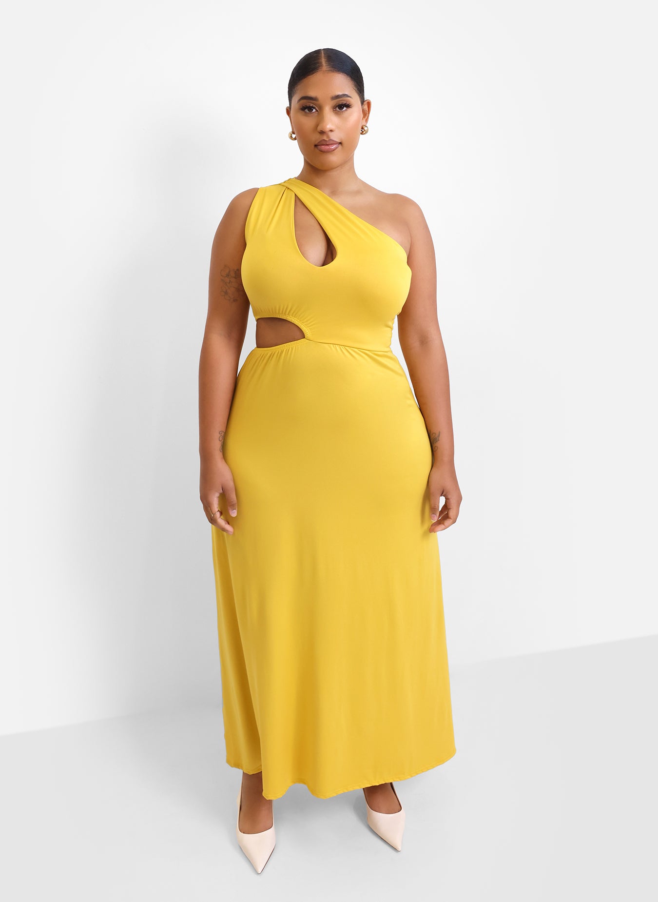 Say More Cut Out A Line Maxi Dress - Mustard