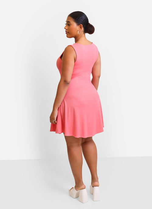 High Road Ribbed Mini Skater Dress - Bubble Gum Pink