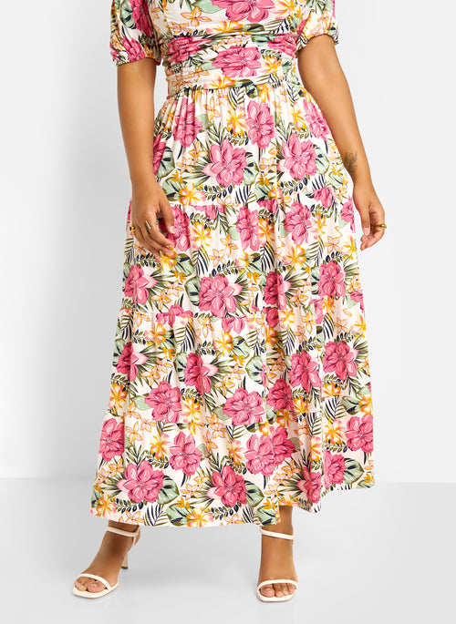 Lana Ruched Skater Maxi Dress - Floral