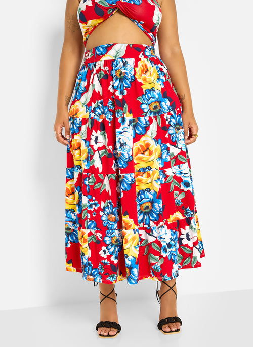 Analise Floral Print Skater Maxi Skirt