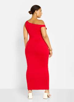 Stephanie Knotted Sleeve Bodycon Maxi Dress - Red