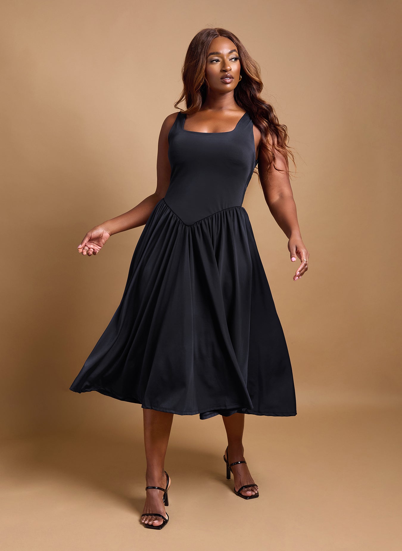 Lillian Asymmetrical Waist Skater Midi Dress