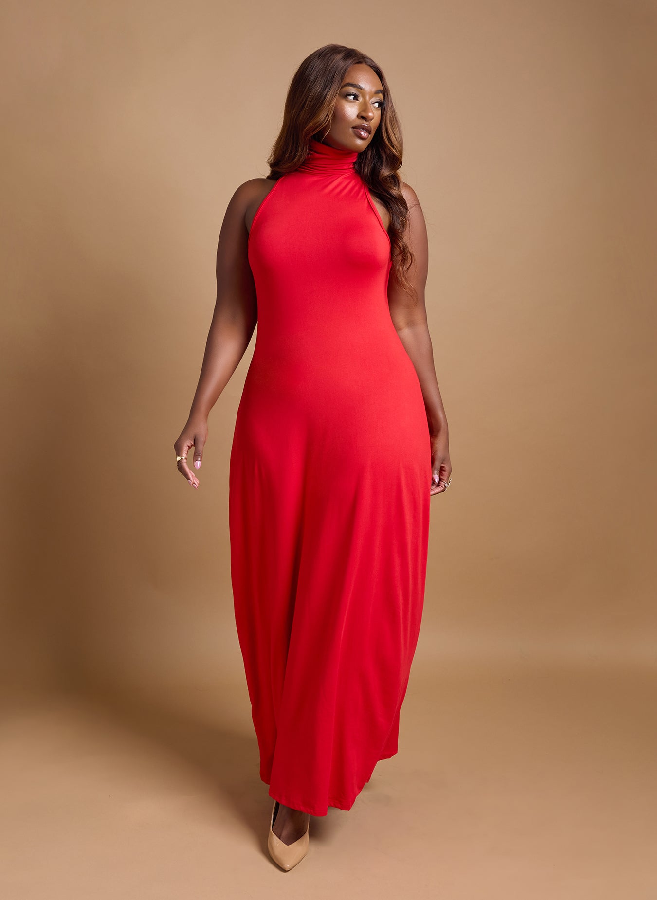 Kimmy Turtleneck Bodycon Maxi Dress - Red – REBDOLLS